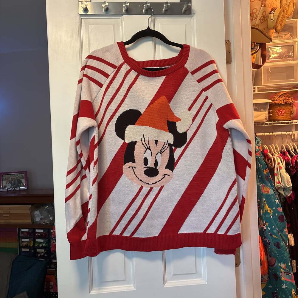 Disney Parks Christmas Holiday Minnie Mouse Sweater White/Red